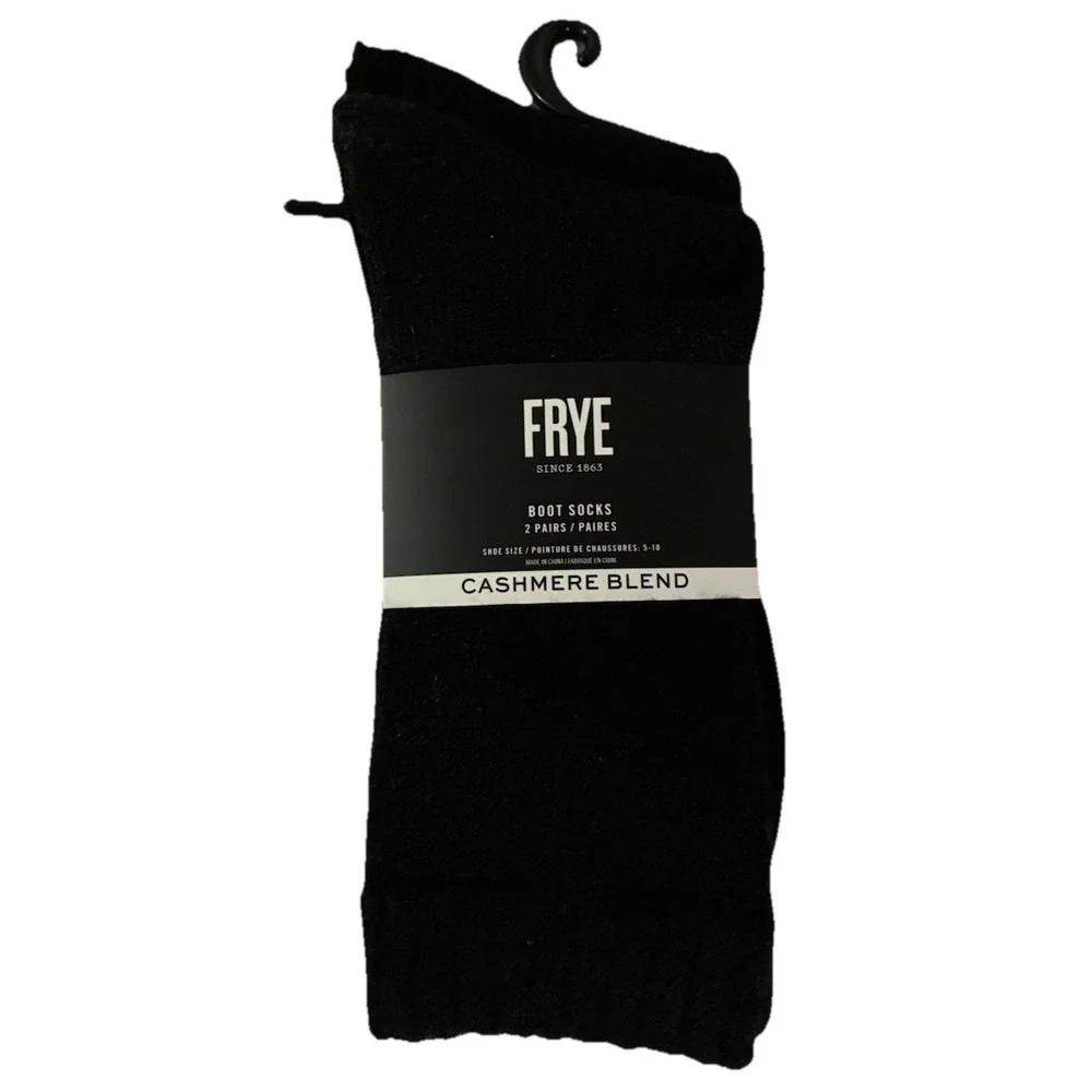 Frye Cashmere Blend Boot Socks Women's 5-10 Black Crew 2 Pairs NEW‎